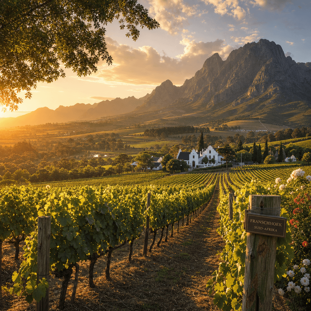 Sun-drenched vineyard rows, Cape Winelands