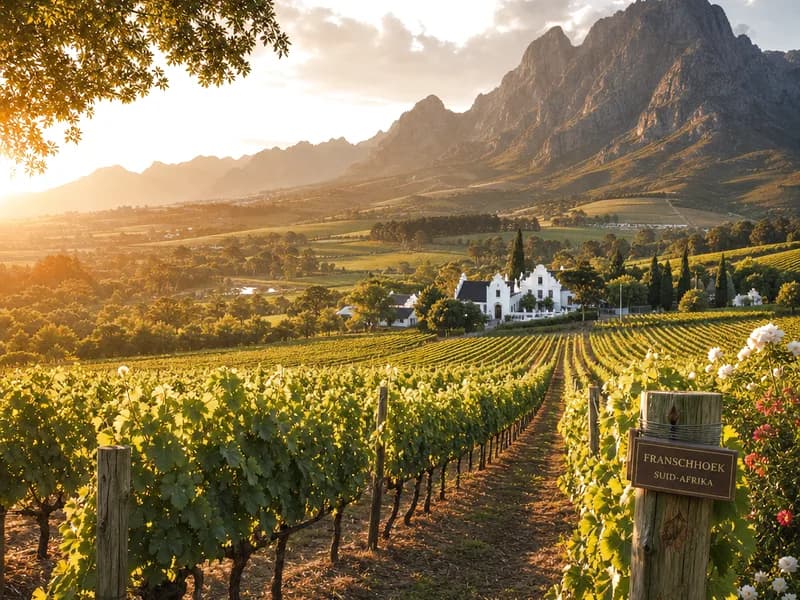 Vineyard rows in the Cape Winelands in daylight